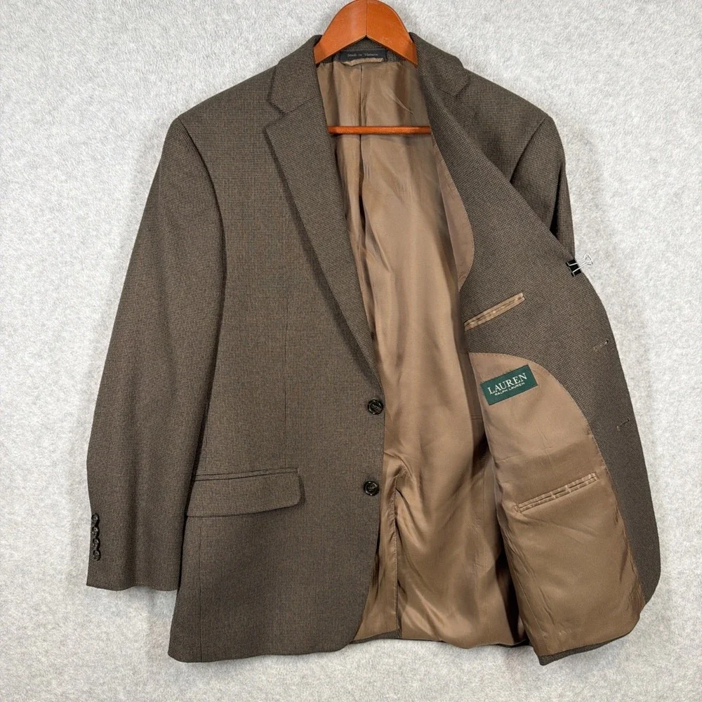 Lauren Ralph Lauren Men's 100% Wool Brown Houndstooth Vintage Blazer